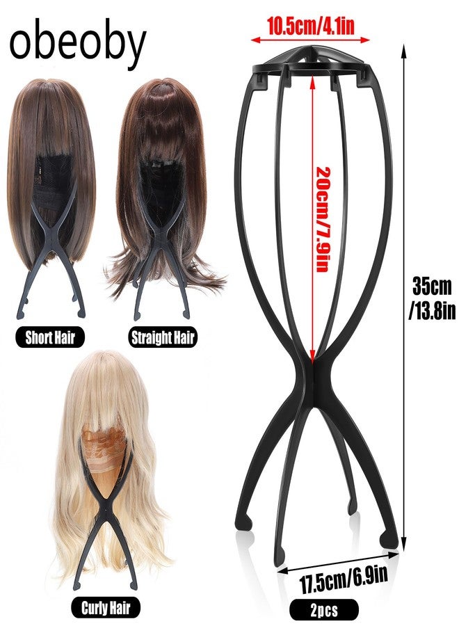 obeoby Wig Stand, Portable Wig Holder Wig Head Stand for All Wigs Travel Wig Hair Stylist Gifts for Women(black (2 pack)) - Image 2